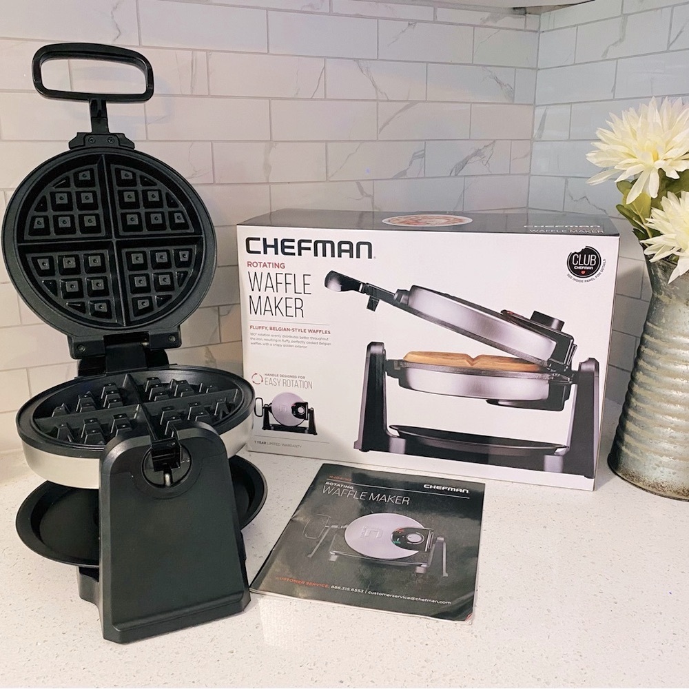 Chefman Silver and Black Rotating Waffle Maker